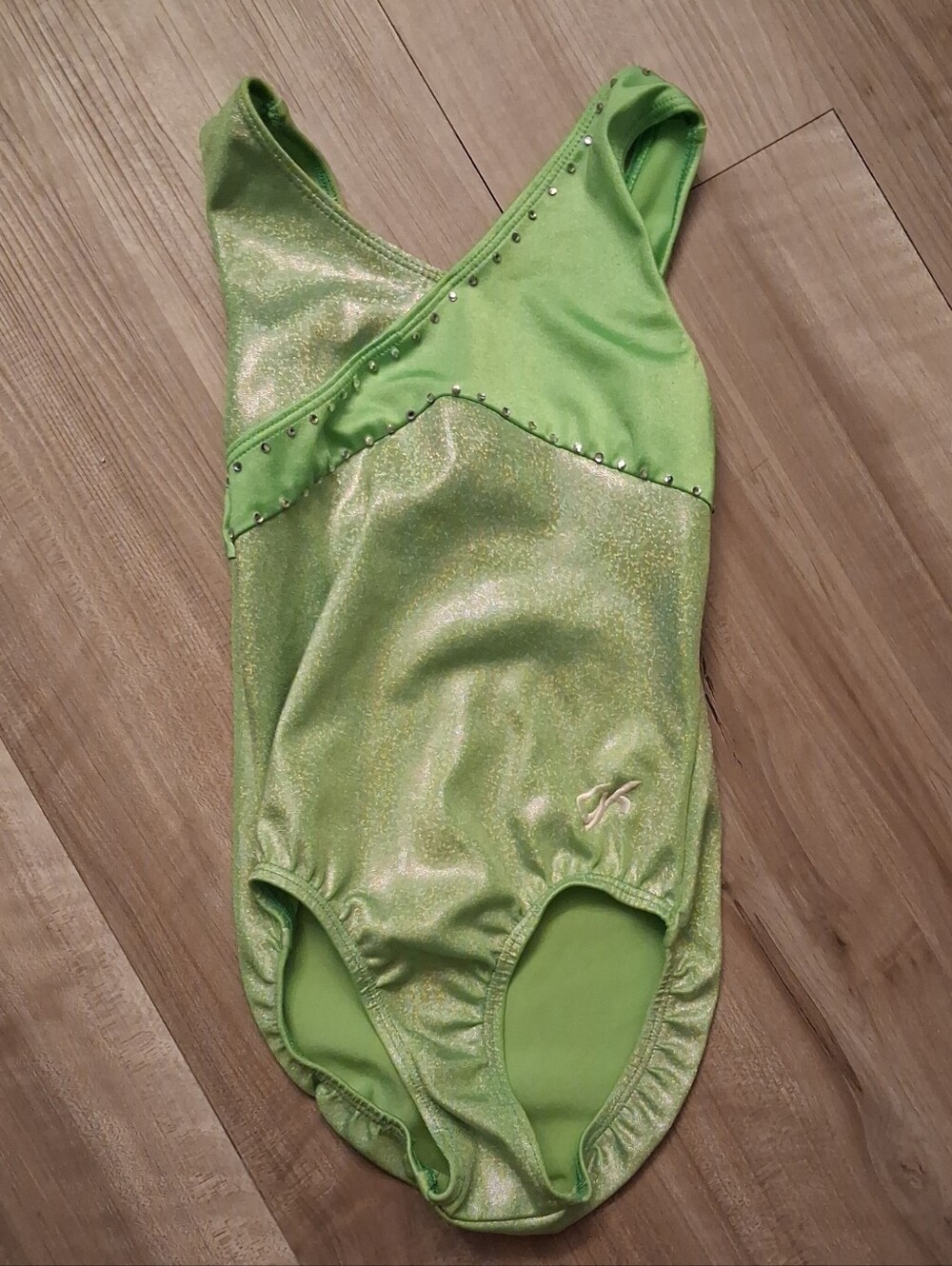 Girls' Lime Shimmer Gymnastics Leotard with Stud Accent Size Large Child (L)